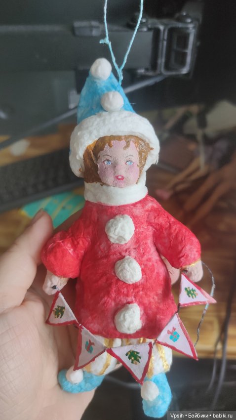 Ватные елочные игрушки клоуны в ретро стиле (фото 6)