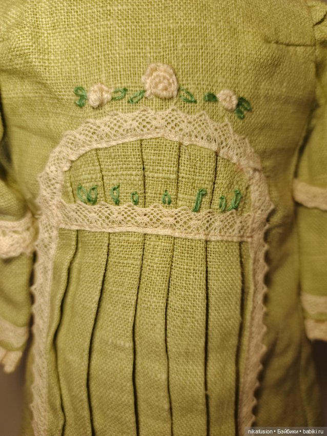 Платье лен на антикварную или винтажную куклу рост 40 см (фото 5)