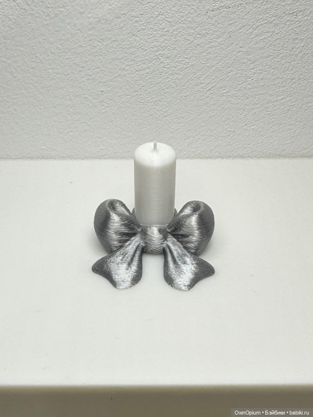 Серебряный бант со свечой 1/6