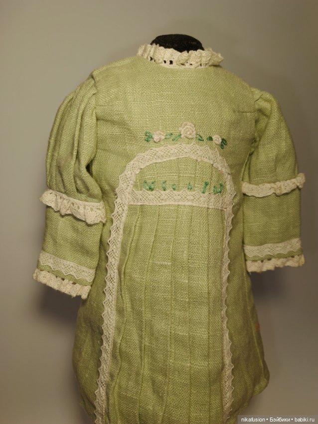 Платье лен на антикварную или винтажную куклу рост 40 см (фото 4)