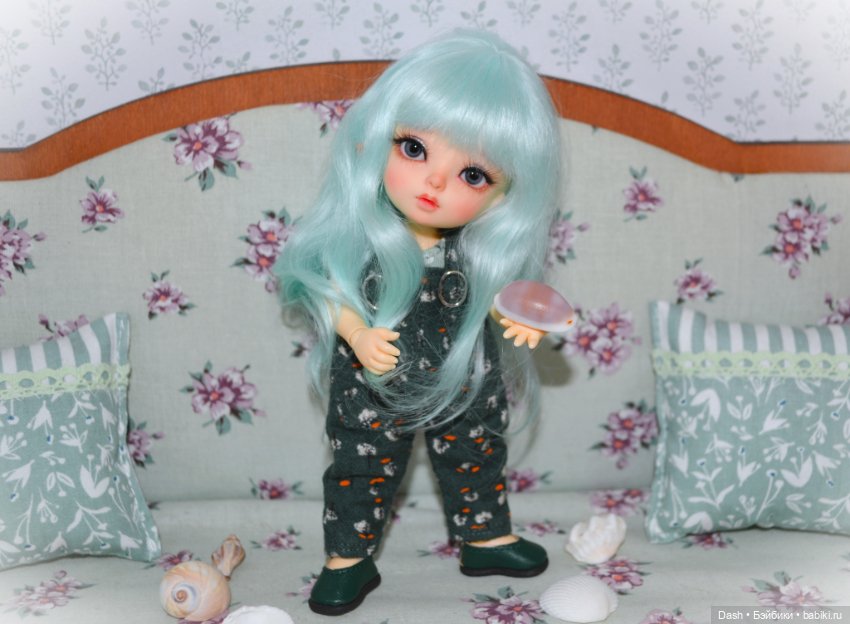 Бирюзовый парик 5-6 на кукол Pukifee из козочки