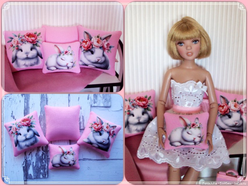 Декоративные подушечки из серии "Зайка и пионы" (фото 2)