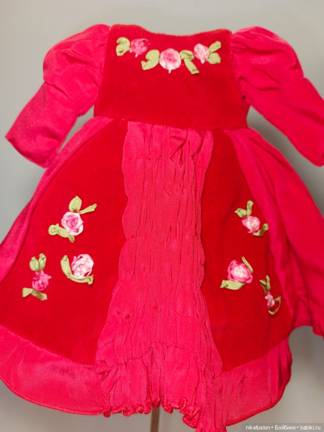 Платье бархат и шелк на антикварную или винтажную куклу рост 28-30 см (фото 4)