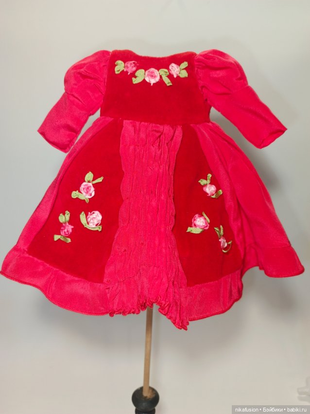 Платье бархат и шелк на антикварную или винтажную куклу рост 28-30 см