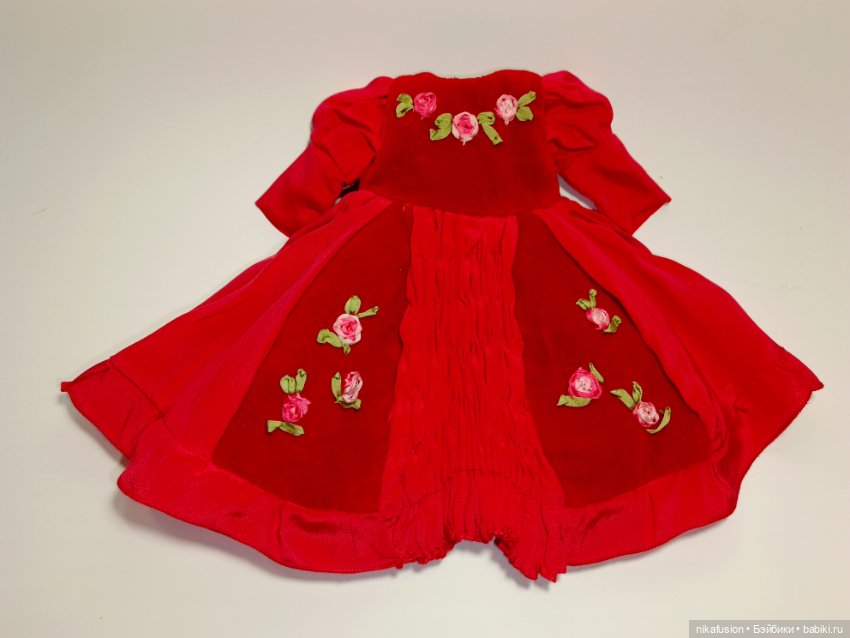 Платье бархат и шелк на антикварную или винтажную куклу рост 28-30 см (фото 6)