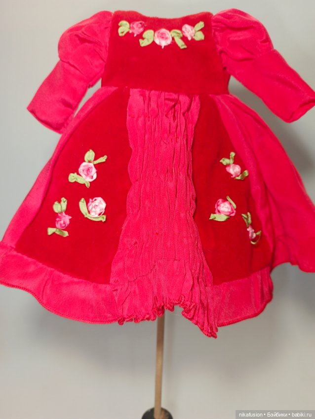 Платье бархат и шелк на антикварную или винтажную куклу рост 28-30 см (фото 3)