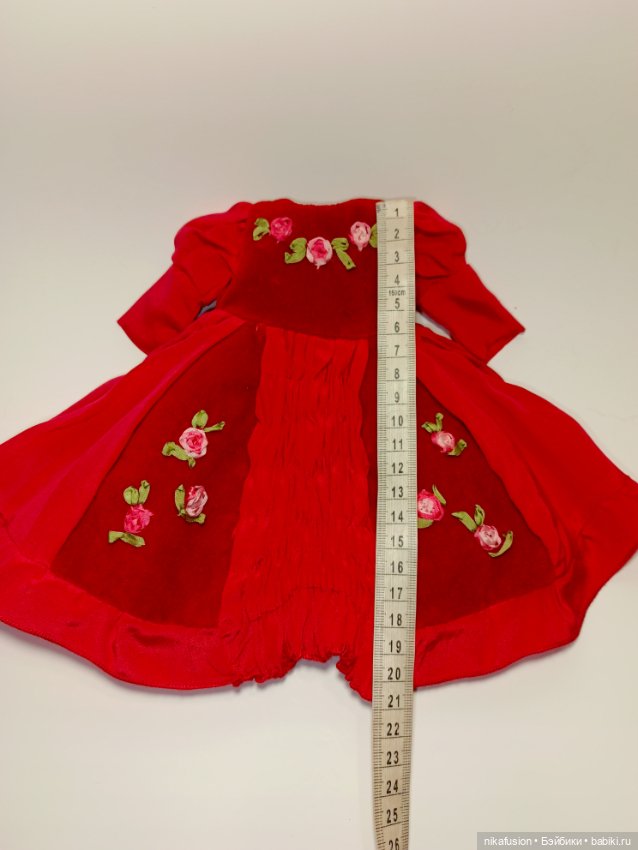 Платье бархат и шелк на антикварную или винтажную куклу рост 28-30 см (фото 7)