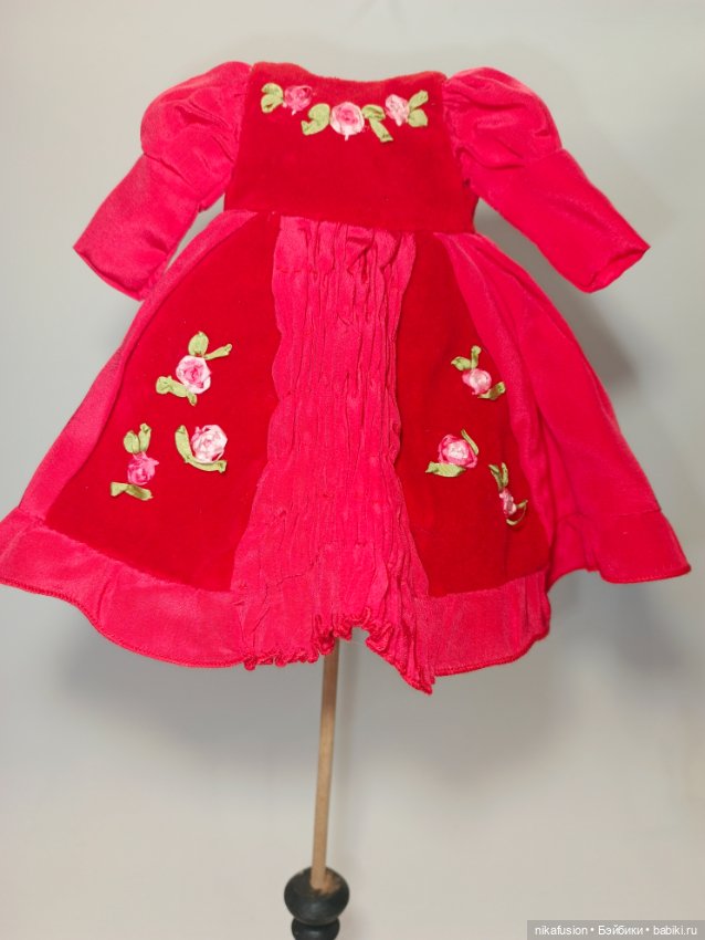 Платье бархат и шелк на антикварную или винтажную куклу рост 28-30 см (фото 2)