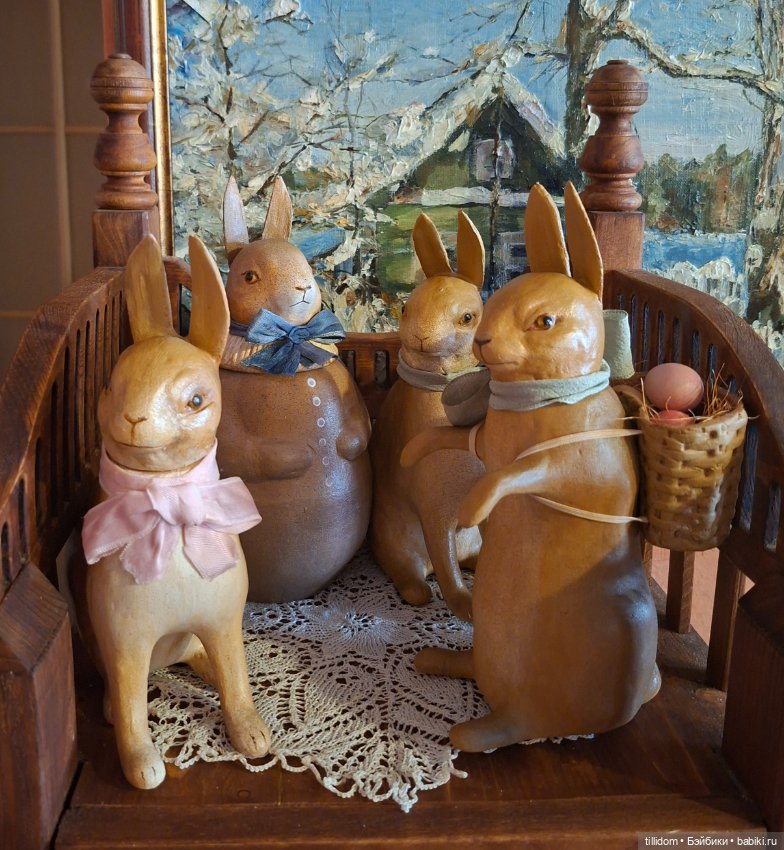 Зайчик -бонбоньерка с корзинкой в антикварном стиле (фото 6)