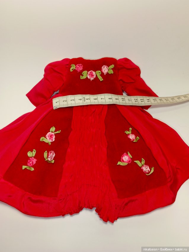 Платье бархат и шелк на антикварную или винтажную куклу рост 28-30 см (фото 8)