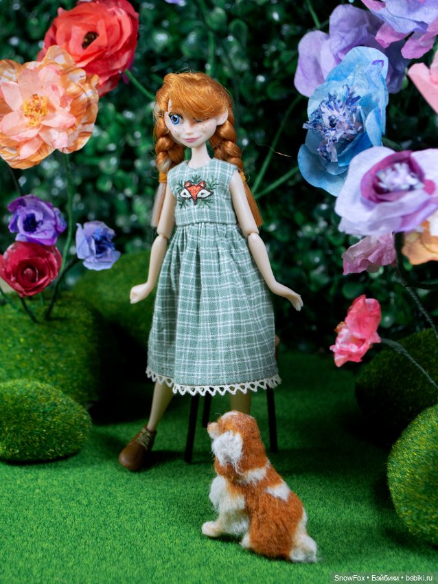 Платье "Лиса" с вышивкой для пижамных принцесс, бжд (фото 4)