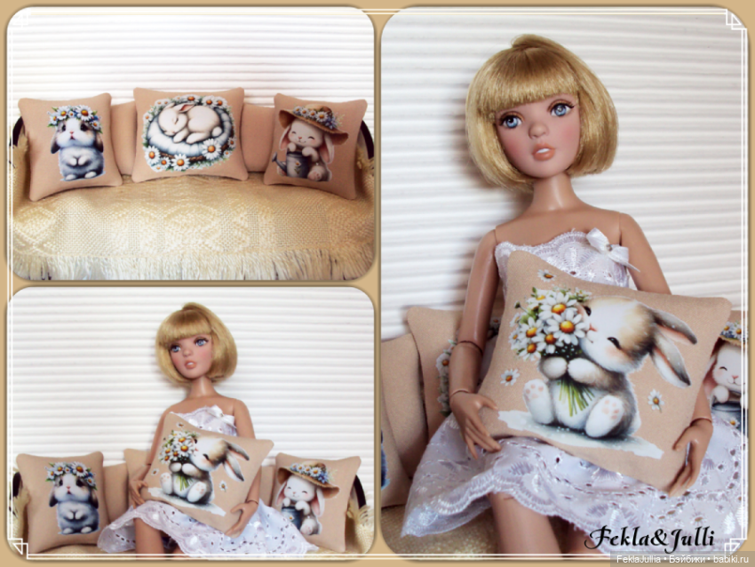 Декоративные кукольные подушки из серии "Зайка в ромашках" (фото 3)