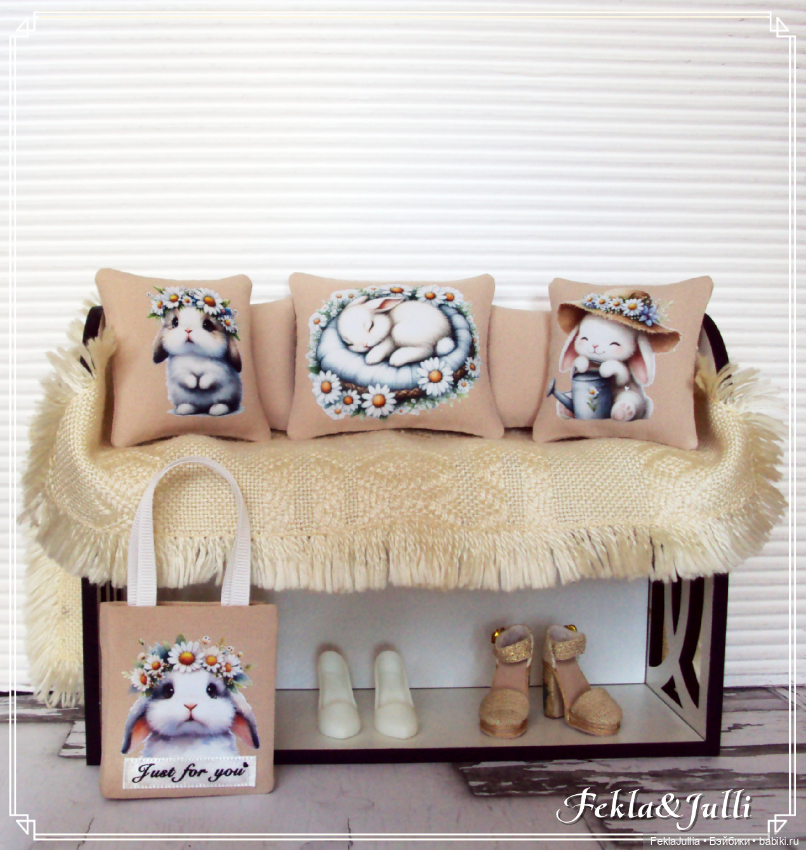 Декоративные кукольные подушки из серии "Зайка в ромашках" (фото 2)