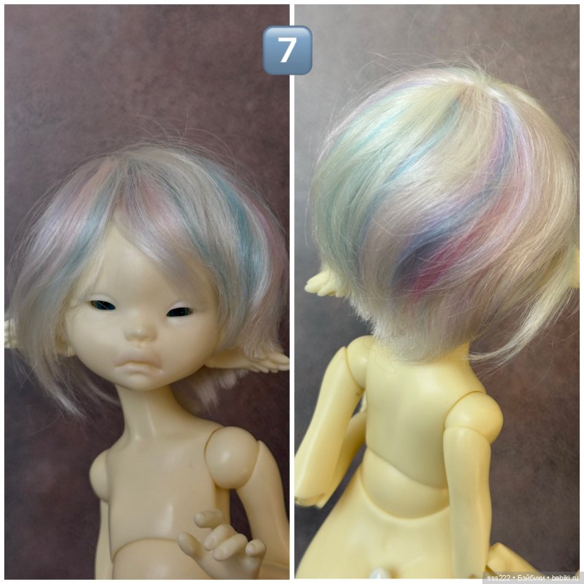 Цветные парики каре для кукол с размером головы 5-6 и 6-7 (фото 9)