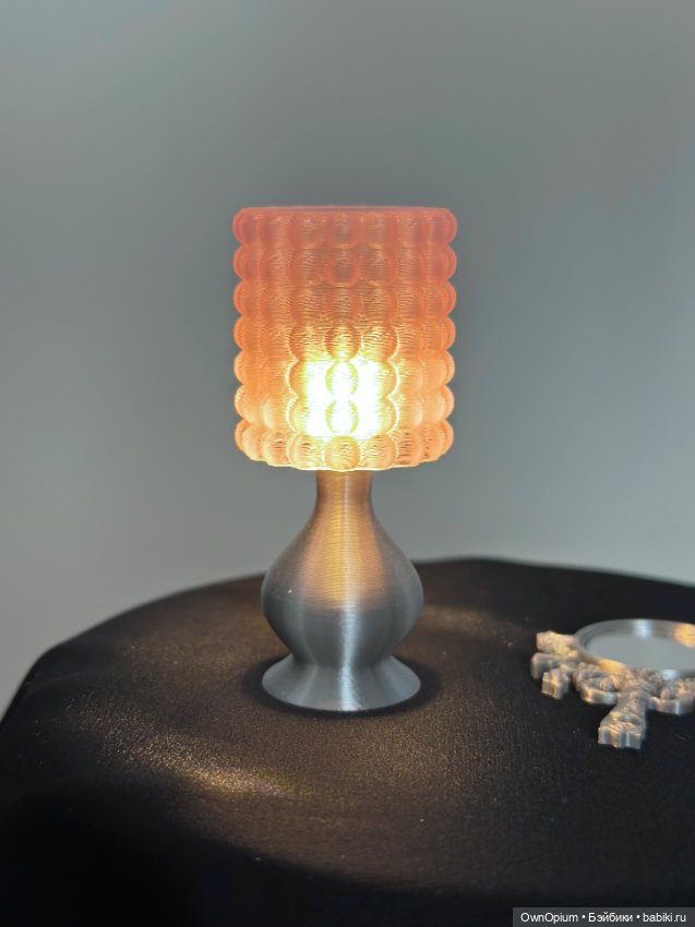 Лампа для кукол (пузырьковый абажур, розовый кварц, серебро) (фото 2)