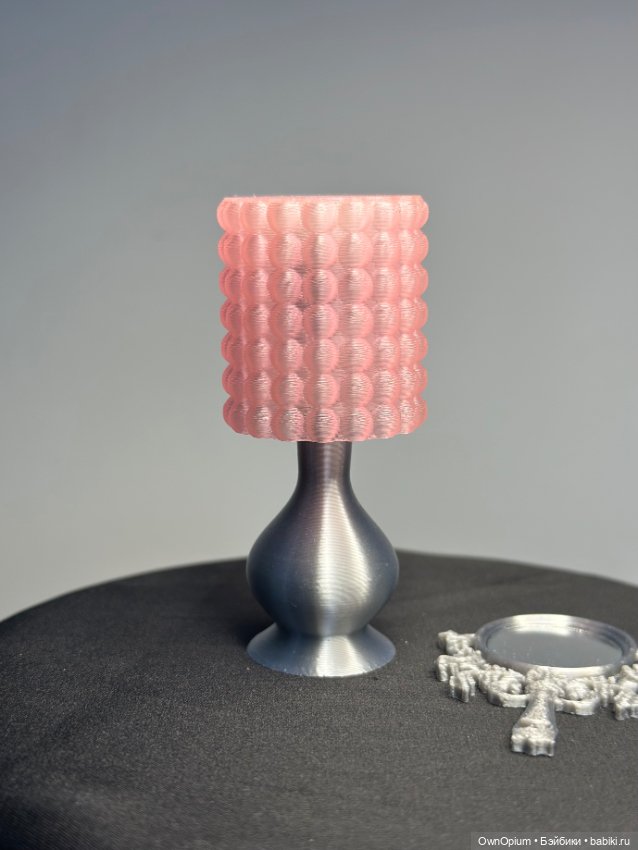 Лампа для кукол (пузырьковый абажур, розовый кварц, серебро)