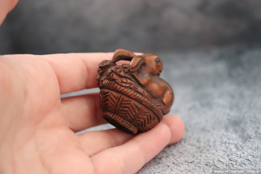 Нэцкэ. Кролик в корзинке. Винтаж (фото 3)