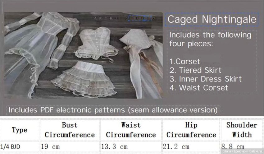 Выкройка PDF для куклы 1/4 bjd + пошаговый МК с фотоинструкциями / два корсета, юбка, платье (фото 6)