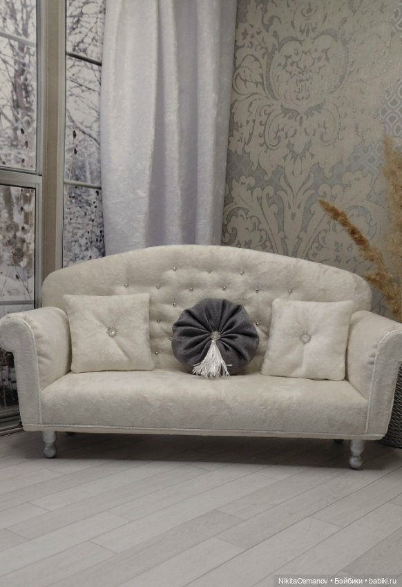 Мебель диван велюр для кукол Blythe integrity poppy mizi momoko barbie 1:6 (фото 4)