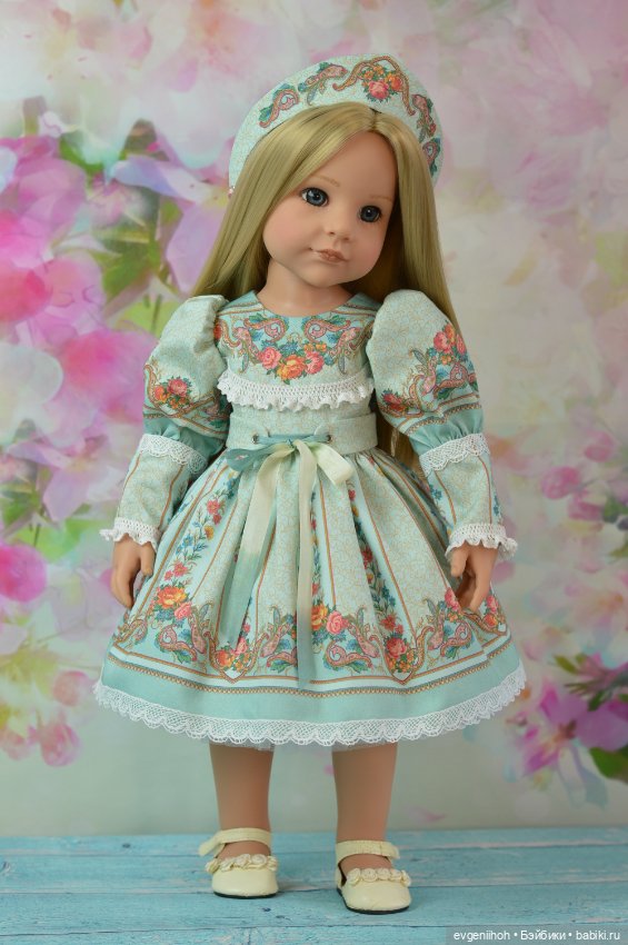 Нарядное платье для кукол Готц "Русские узоры" (№1 мятное) (фото 3)