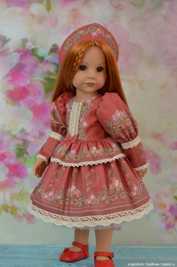 Нарядное платье для кукол Готц "Русские узоры" (№2 винтажный красный) (фото 5)