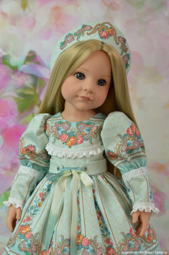 Нарядное платье для кукол Готц "Русские узоры" (№1 мятное) (фото 2)