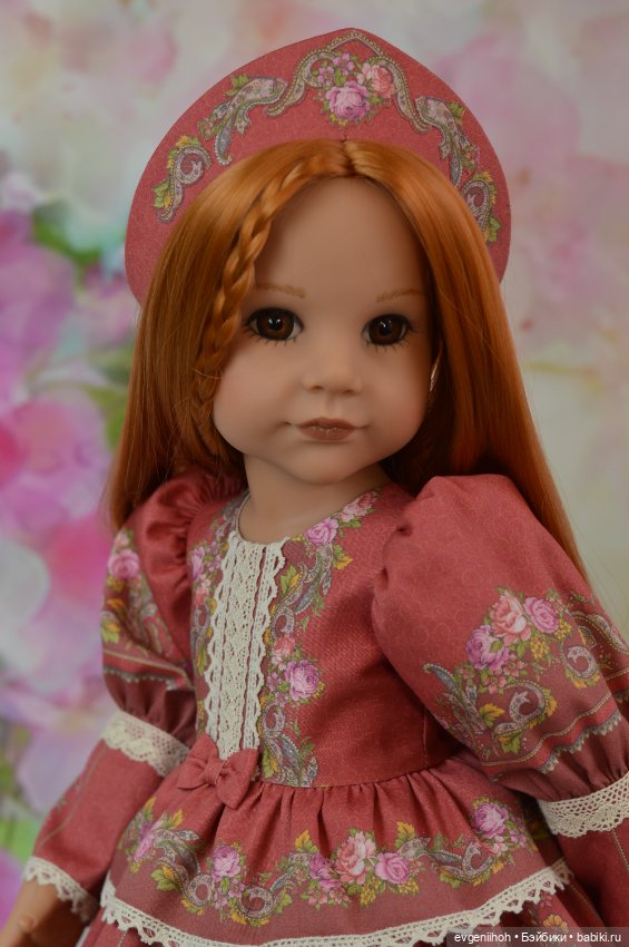 Нарядное платье для кукол Готц "Русские узоры" (№2 винтажный красный) (фото 6)