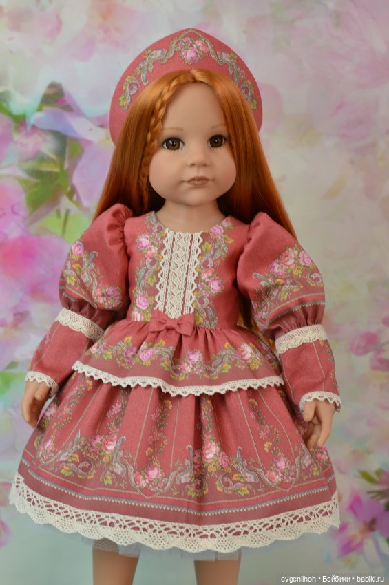 Нарядное платье для кукол Готц "Русские узоры" (№2 винтажный красный)