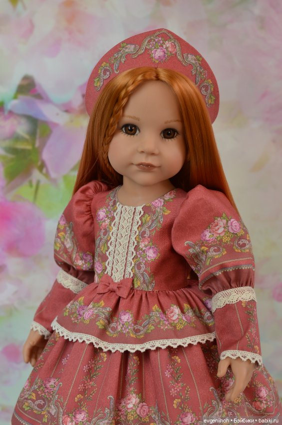 Нарядное платье для кукол Готц "Русские узоры" (№2 винтажный красный) (фото 2)
