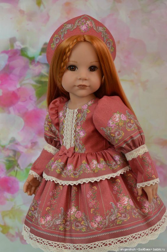 Нарядное платье для кукол Готц "Русские узоры" (№2 винтажный красный) (фото 4)