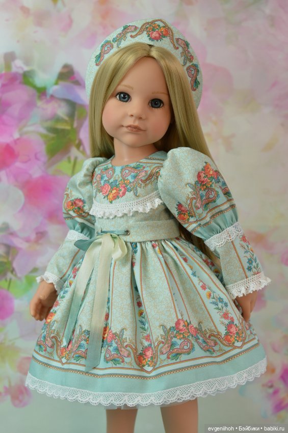 Нарядное платье для кукол Готц "Русские узоры" (№1 мятное) (фото 6)