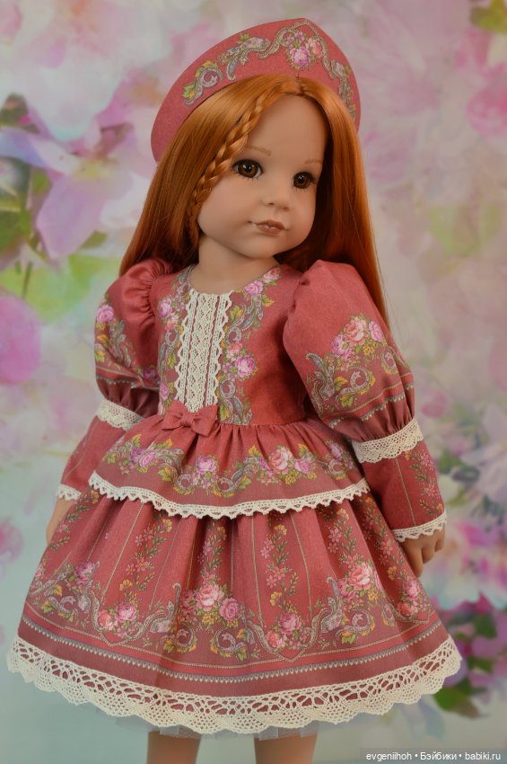 Нарядное платье для кукол Готц "Русские узоры" (№2 винтажный красный) (фото 8)
