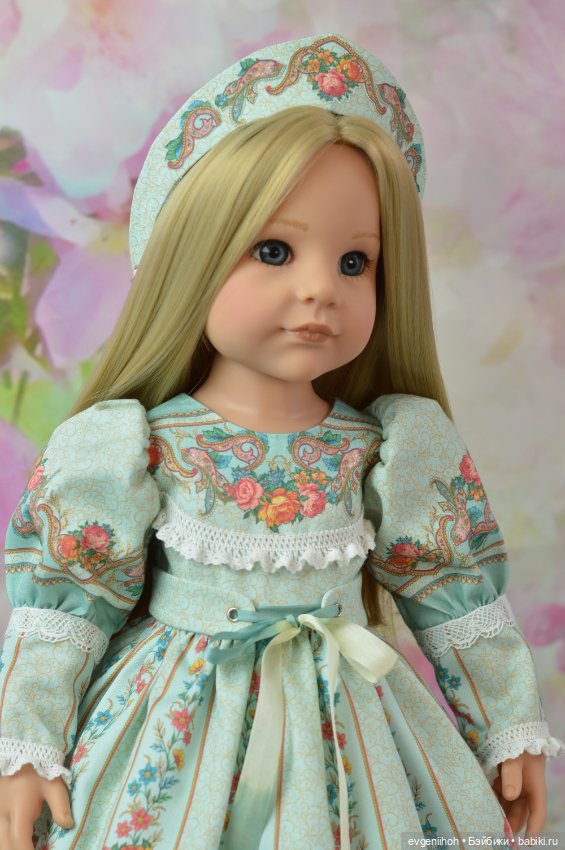 Нарядное платье для кукол Готц "Русские узоры" (№1 мятное)