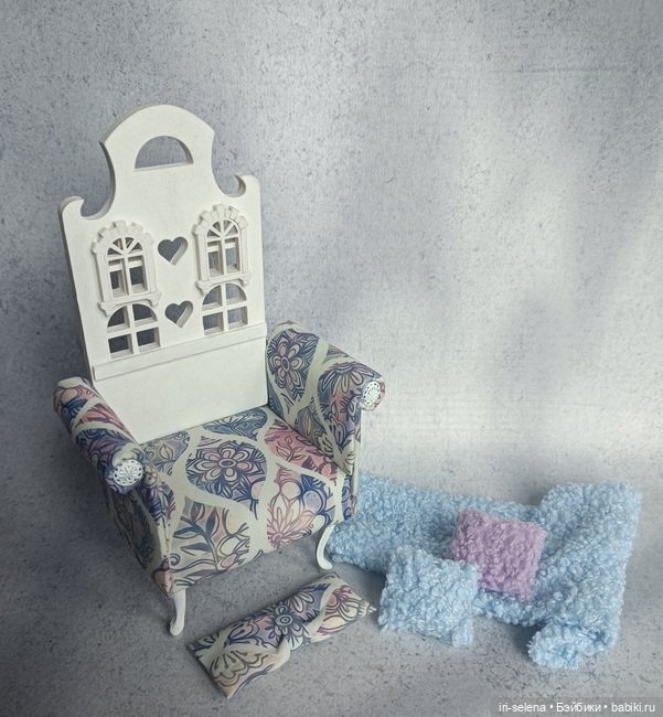 ЦЕНА СНИЖЕНА 1 день, до 3 апреля Кресло "Mila" с пледом и подушками. Куклам от 15 до 22 см (фото 8)