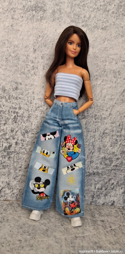 Джинсы с принтами на барби стандарт или невысокую