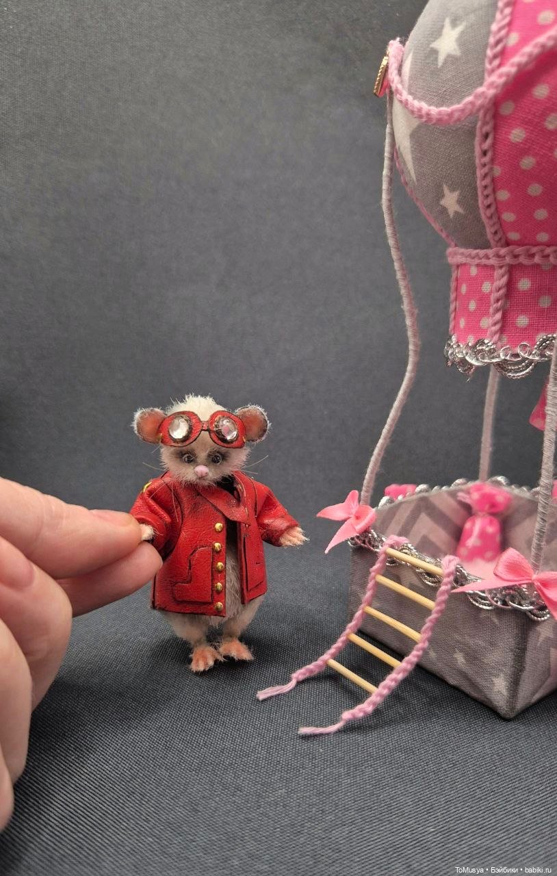 Вязаная мышка-летчица Дусенька Небоедова на воздушном шаре (фото 4)