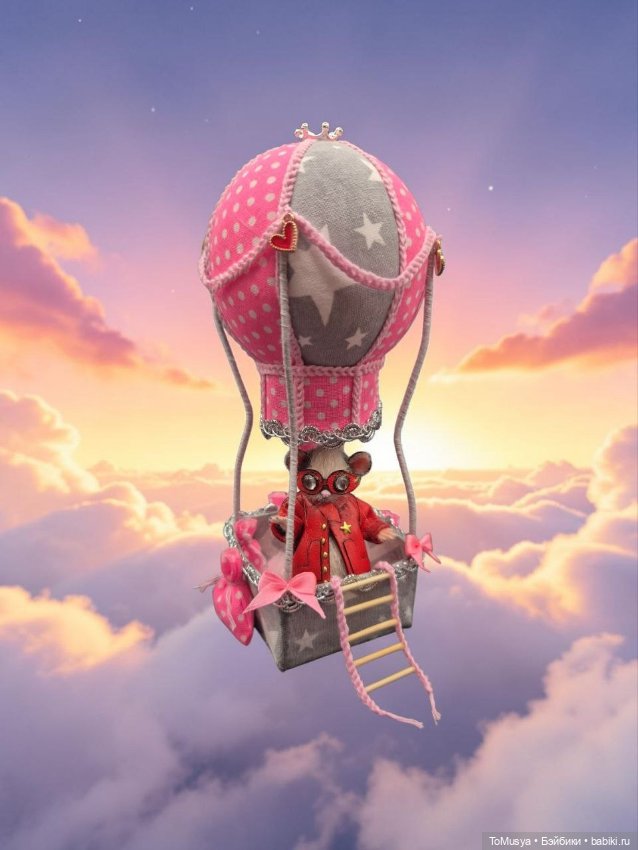 Вязаная мышка-летчица Дусенька Небоедова на воздушном шаре (фото 7)