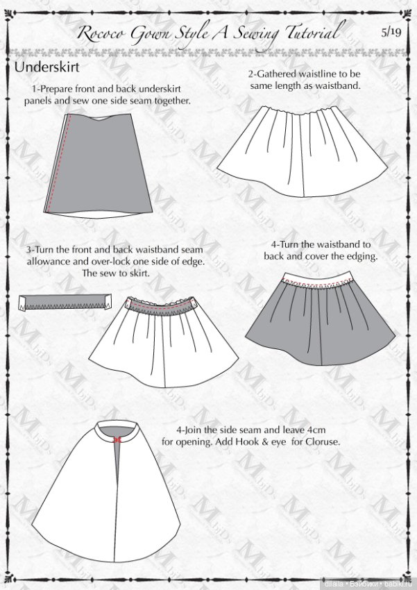 Выкройка платья в стиле Рококо для кукол 1/3 BJD (50-60 см); формат PDF в натуральную величину (фото 5)