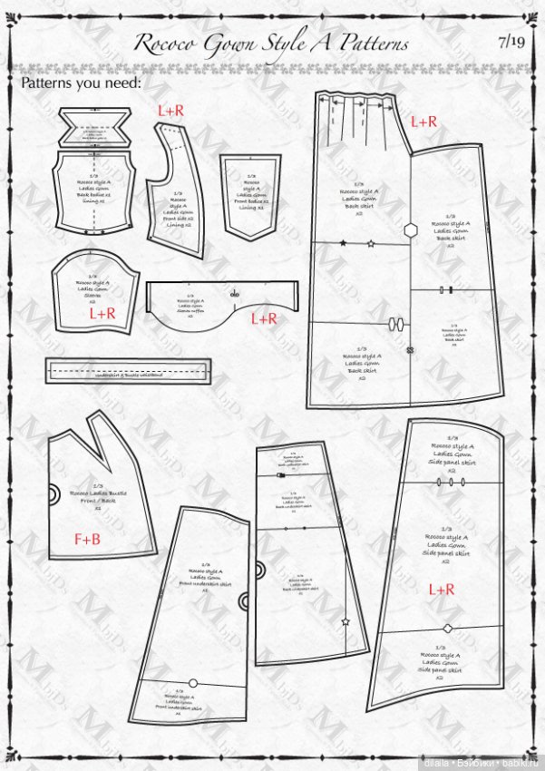Выкройка платья в стиле Рококо для кукол 1/3 BJD (50-60 см); формат PDF в натуральную величину (фото 7)