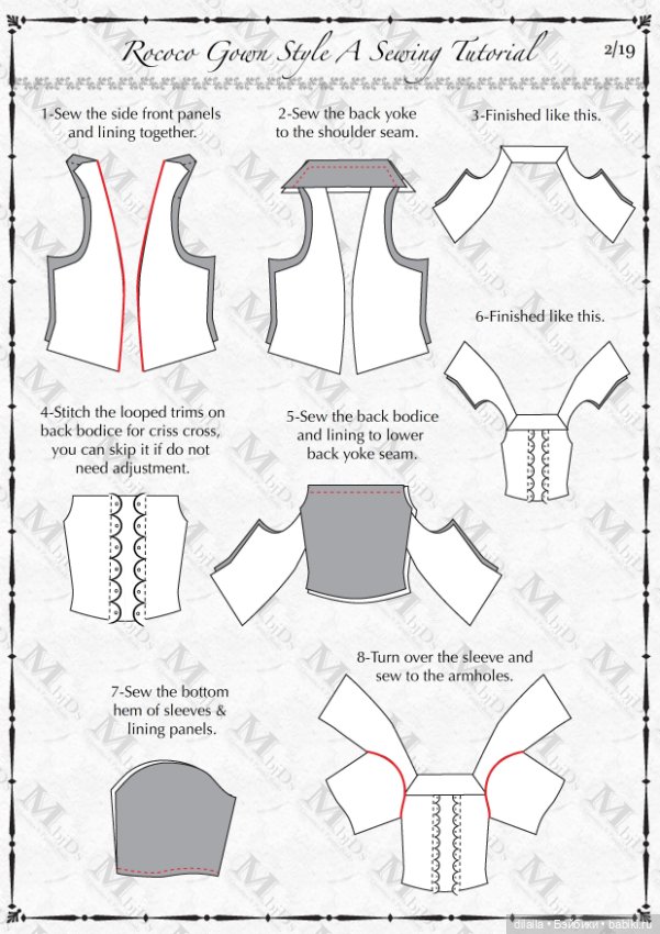 Выкройка платья в стиле Рококо для кукол 1/3 BJD (50-60 см); формат PDF в натуральную величину (фото 2)