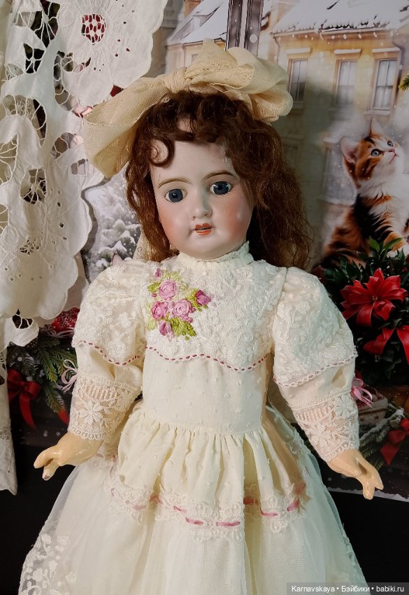 Нарядное платье для антикварных кукол и реплик 55-60см роста (фото 4)