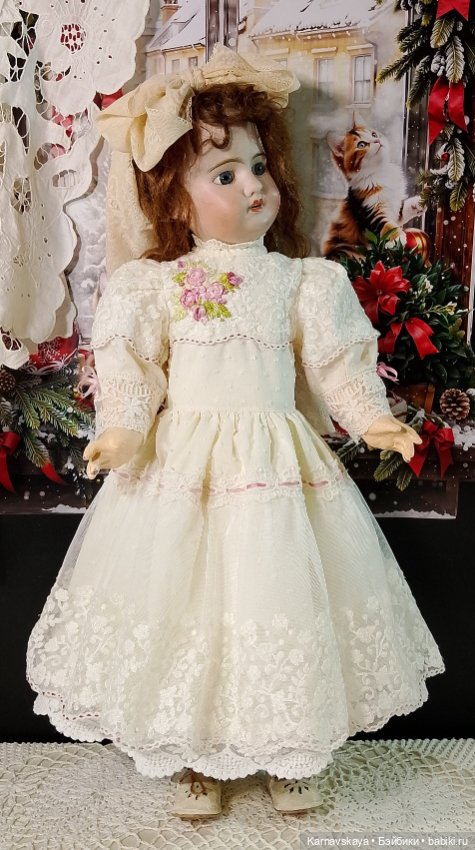 Нарядное платье для антикварных кукол и реплик 55-60см роста (фото 3)