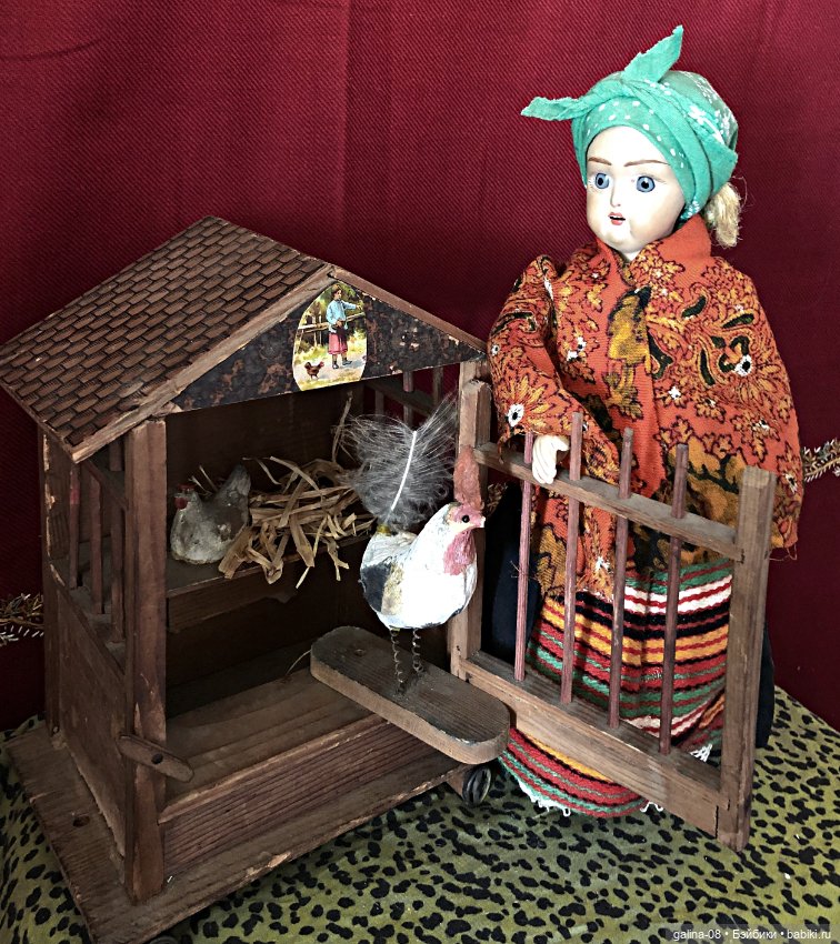 1900 г. Деревянная механическая антикварная игрушка «Курятник» Putz, Erzgebirge Германия (фото 8)
