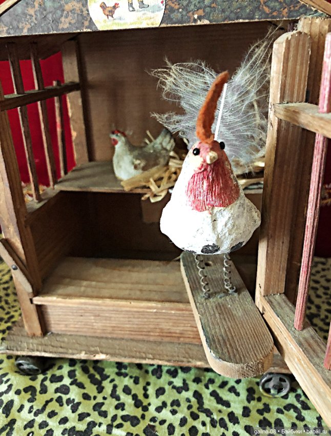 1900 г. Деревянная механическая антикварная игрушка «Курятник» Putz, Erzgebirge Германия (фото 6)