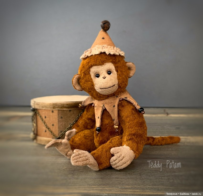 Винтажная Тедди обезьянка на барабане (фото 3)