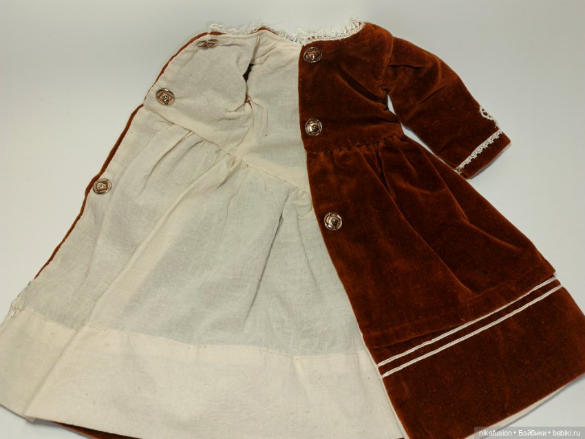 Платье и чепчик бархат на антикварную или винтажную куклу рост 50 см (фото 10)