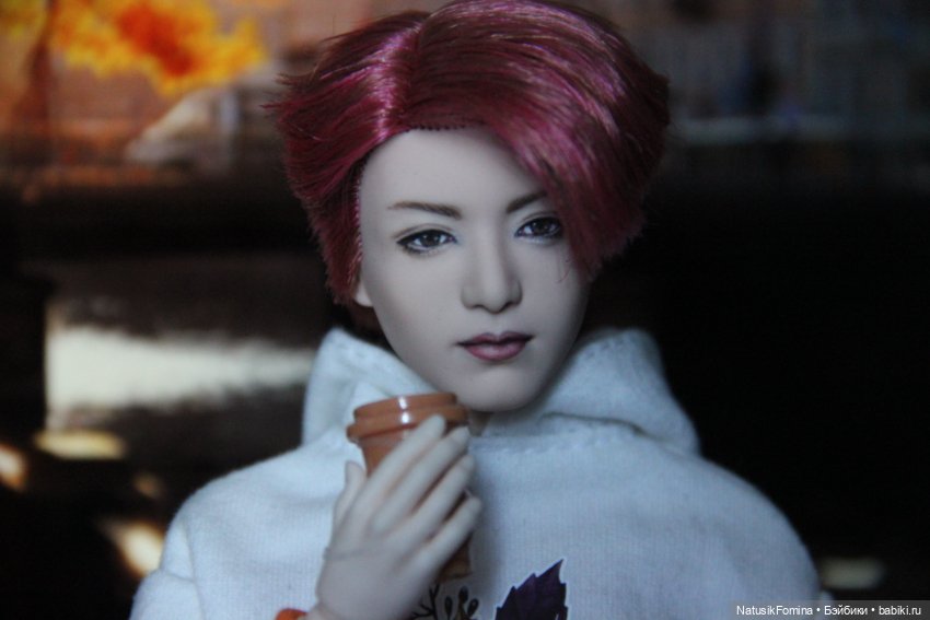 OOAK голова куклы Кен азиат с красными волосами не портретный репейнт на базе Чонгука BTS (фото 4)