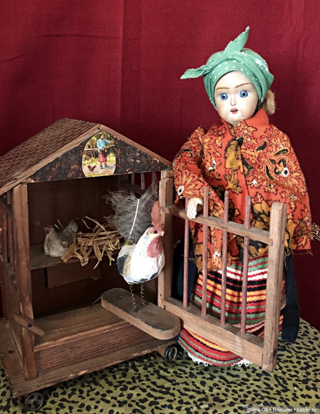 1900 г. Деревянная механическая антикварная игрушка «Курятник» Putz, Erzgebirge Германия