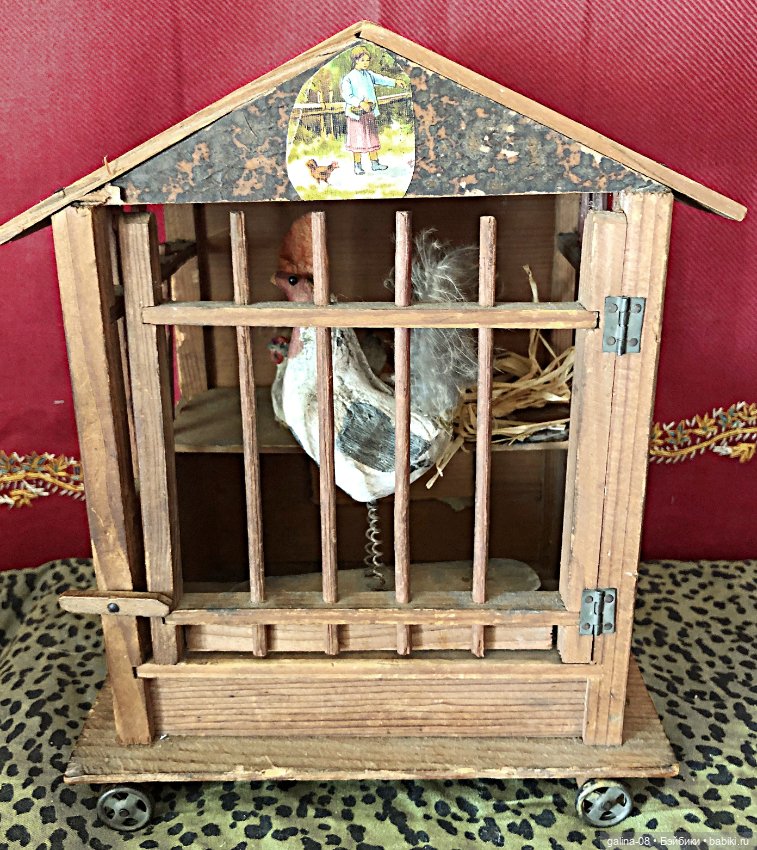 1900 г. Деревянная механическая антикварная игрушка «Курятник» Putz, Erzgebirge Германия (фото 2)