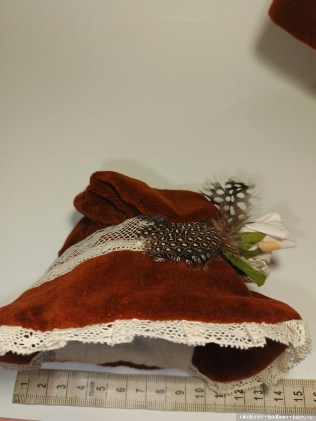 Платье и чепчик бархат на антикварную или винтажную куклу рост 50 см (фото 7)